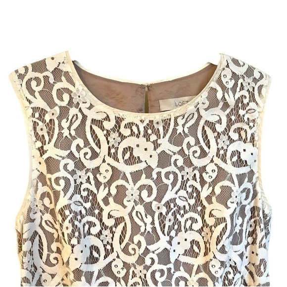 LOFT, CREAM COLOR, LACE MINI DRESS. TAUPE COLOR UNDERLAY. SIZE 10 - Picture 5 of 9